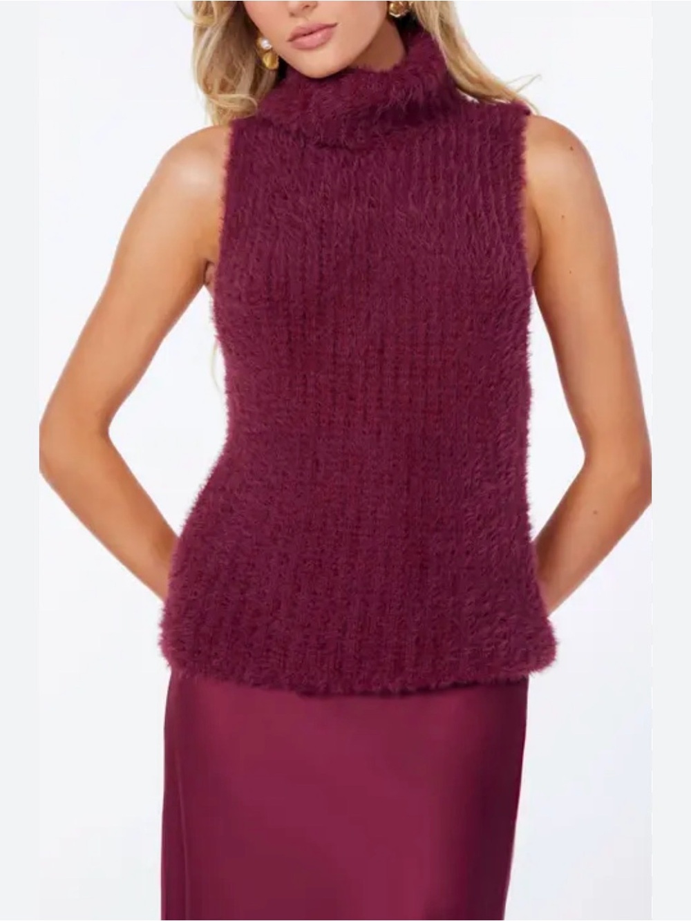 Mango Sleeveless Sweater - Burgundy